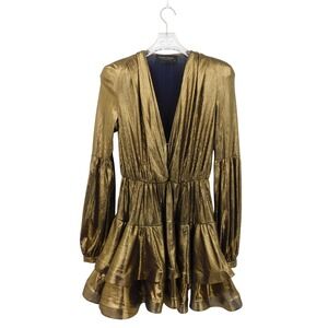 Bronx and Banco XS Bedouin Mini‎ Plunge Ruffle Dress In Gold Metallic Jersey